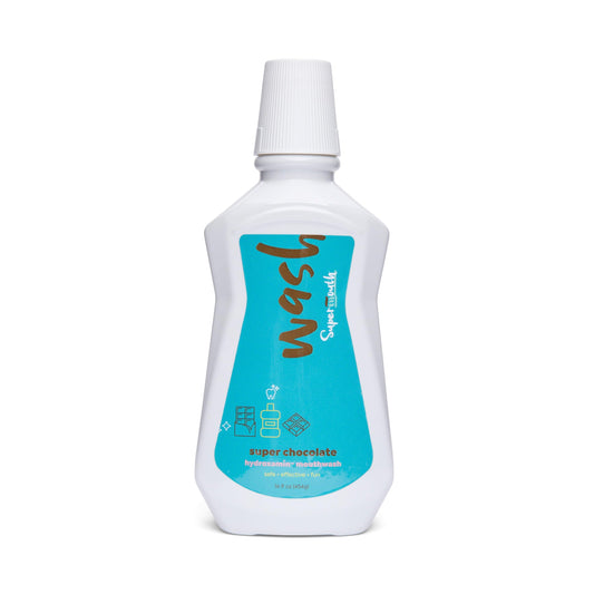 Front view of SuperMouth® fluoride-free mouthwash bottle