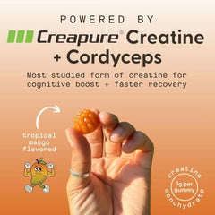 SuperMush Creatine Gummies mango flavor close-up for tasty performance support