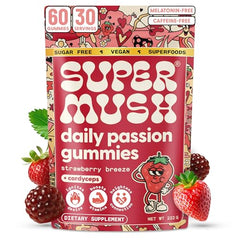 Front view of SuperMush Horny Goat Weed Gummies bottle