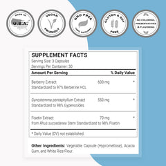 Label highlights: Berberine, Gynostemma, and Rhus ingredients