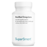 Bottle of Supersmart Bacillus Coagulans probiotic supplement with 60 delayed-release capsules