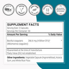 Ingredients panel for Supersmart probiotic including vegetable capsule and rice flour