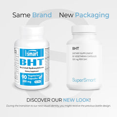 Back view of Supersmart BHT supplement bottle with dosage information