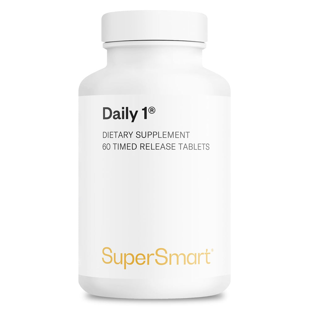 Front view of Supersmart Daily 1 Timed Release multivitamin bottle