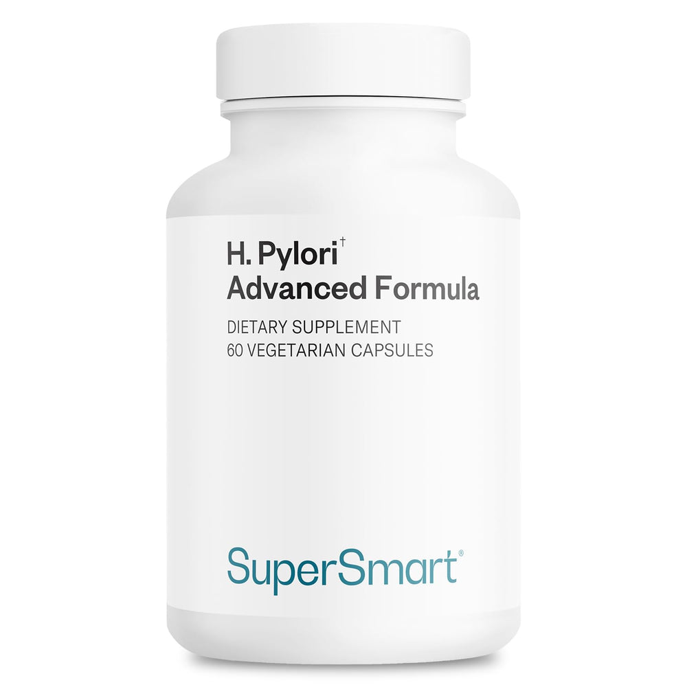 Supersmart H Pylori Advanced Formula bottle close-up for high-potency daily gut support