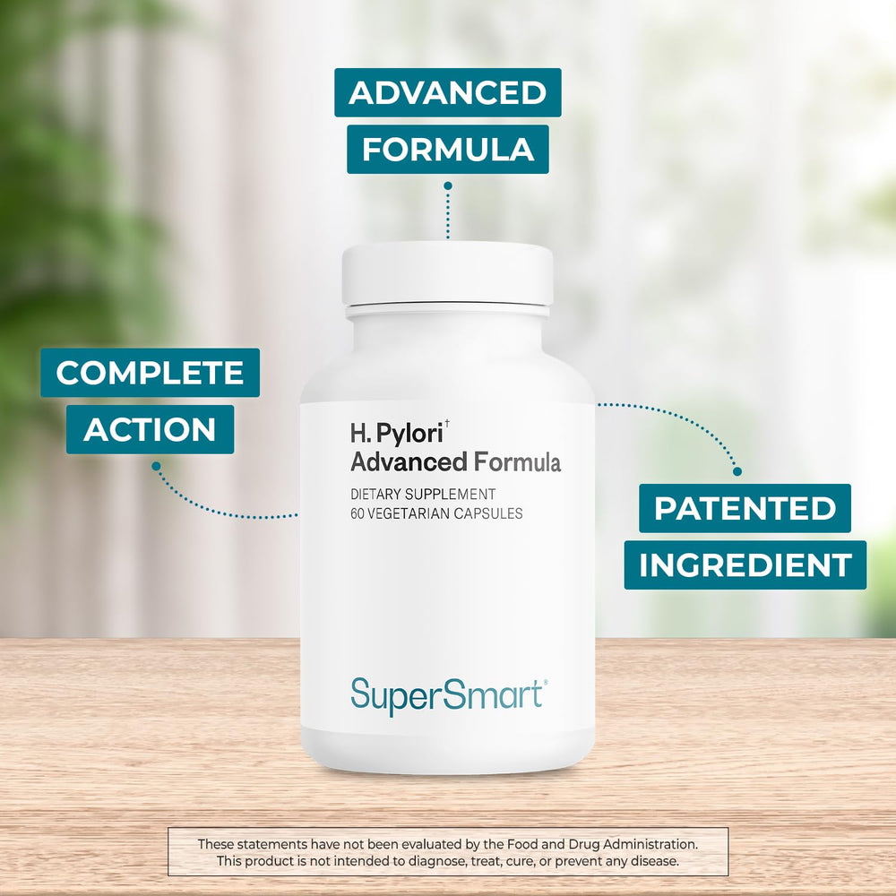 Supersmart H Pylori Advanced Formula capsules on white background for easy daily use