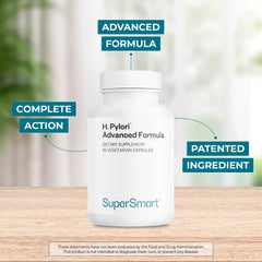 Supersmart H Pylori Advanced Formula capsules on white background for easy daily use