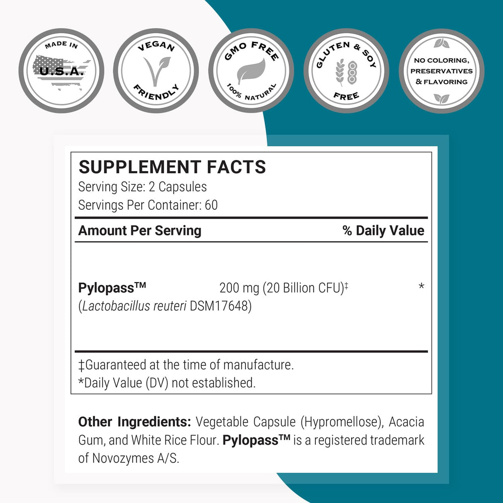 Supersmart H. Pylori DSM17648 note image, showcasing Pylopass probiotic specificity.