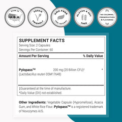 Supersmart H. Pylori DSM17648 note image, showcasing Pylopass probiotic specificity.