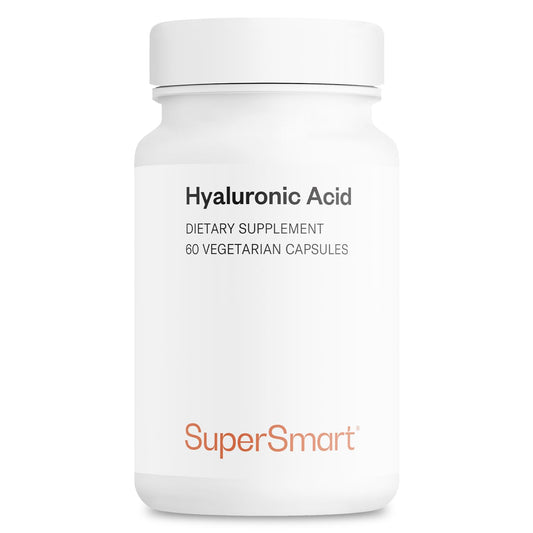 Bottle of Supersmart Hyaluronic Acid supplement with 60 vegetarian capsules