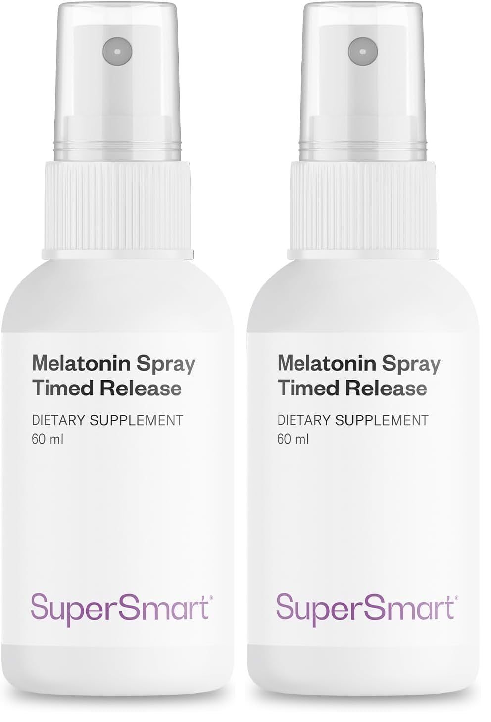 Front view of Supersmart Melatonin Spray 1mg per Day and packaging