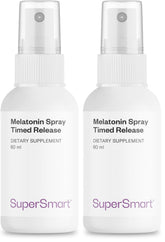 Front view of Supersmart Melatonin Spray 1mg per Day and packaging