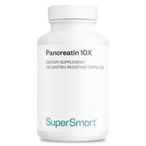 Bottle of Supersmart Pancreatin 10X 4000 per Day supplement on shelf
