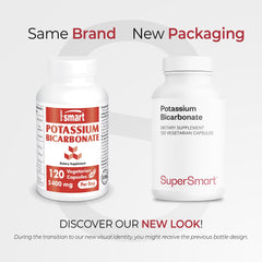 Close-up of capsules showing 1350 mg potassium bicarbonate per capsule