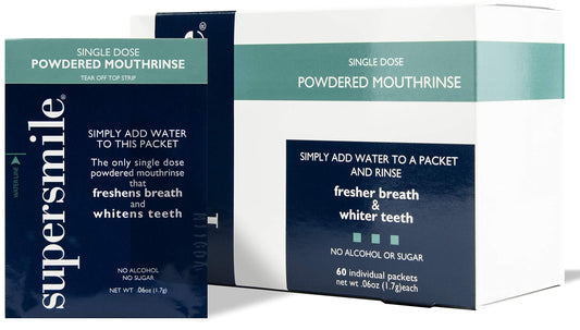 Front view of Supersmile Powdered Mouth Rinse 60-packets