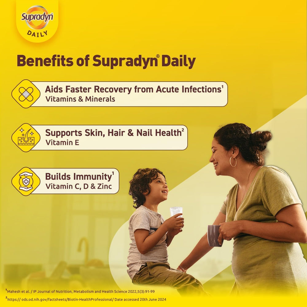 Front label close-up of Supradyn Daily bottle