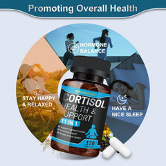 SUPRANOURISH Cortisol Manager bottle and glass setup conveys ease of use in daily routines.