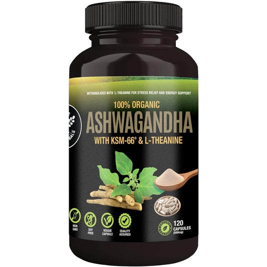 SUPREME HERBALS Ashwagandha capsules with KSM-66 and L-Theanine - 120 veggie capsules