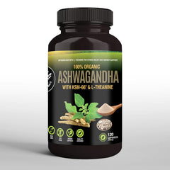 SUPREME HERBALS organic Ashwagandha root powder on spoon showing natural purity benefit