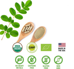 SUPREME HERBALS capsules beside ruler showing serving size and portability benefit