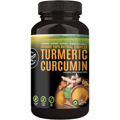 SUPREME HERBALS front bottle view showing organic turmeric label and benefits