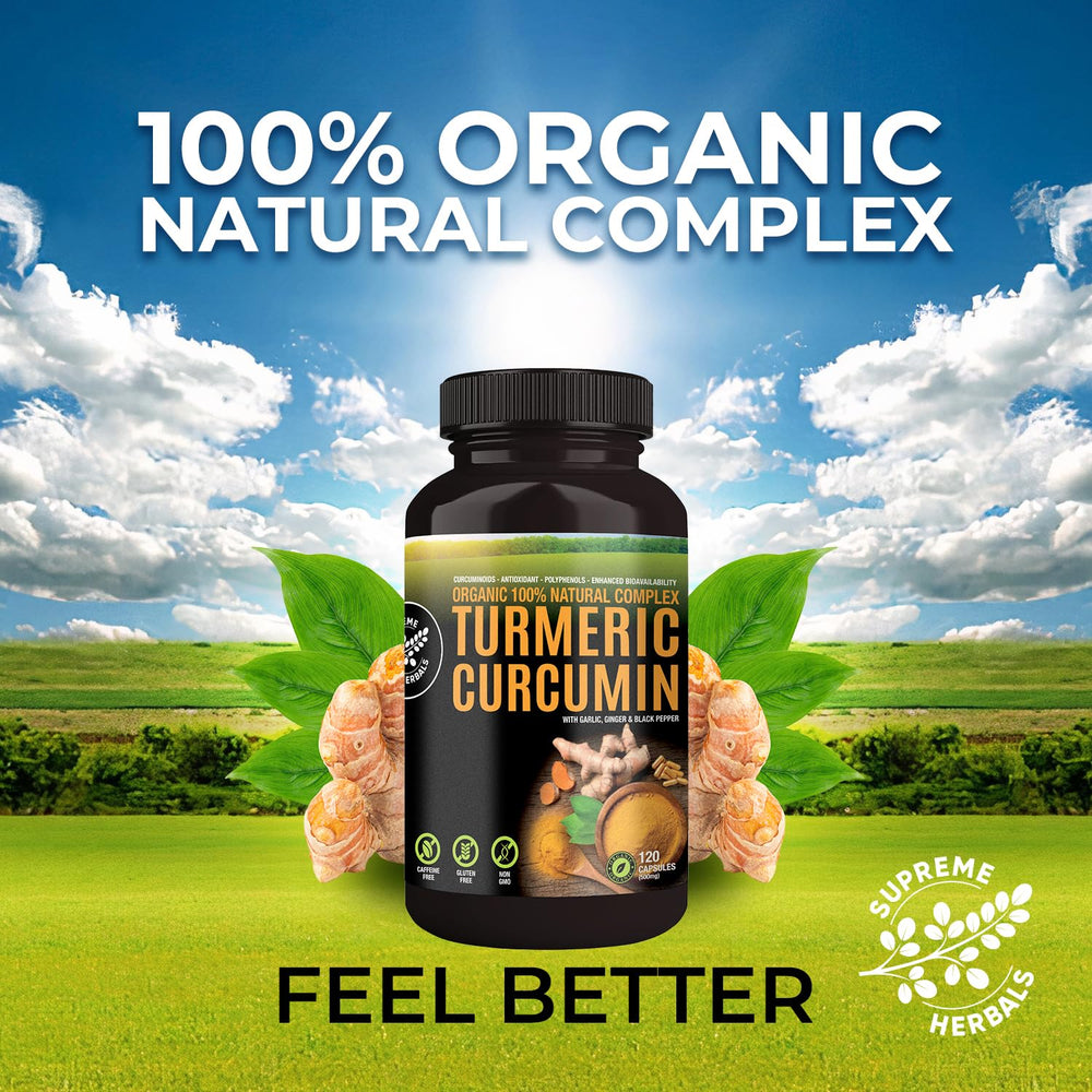 SUPREME HERBALS label close-up showing certified organic and GMP details