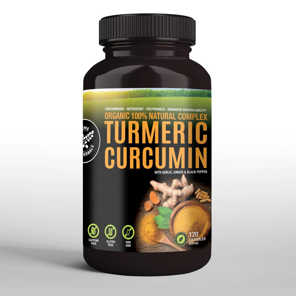 SUPREME HERBALS turmeric powder on spoon highlighting raw organic ingredient