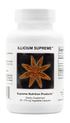 Bottle of Supreme Nutrition Illicium Verum star anise capsules with label