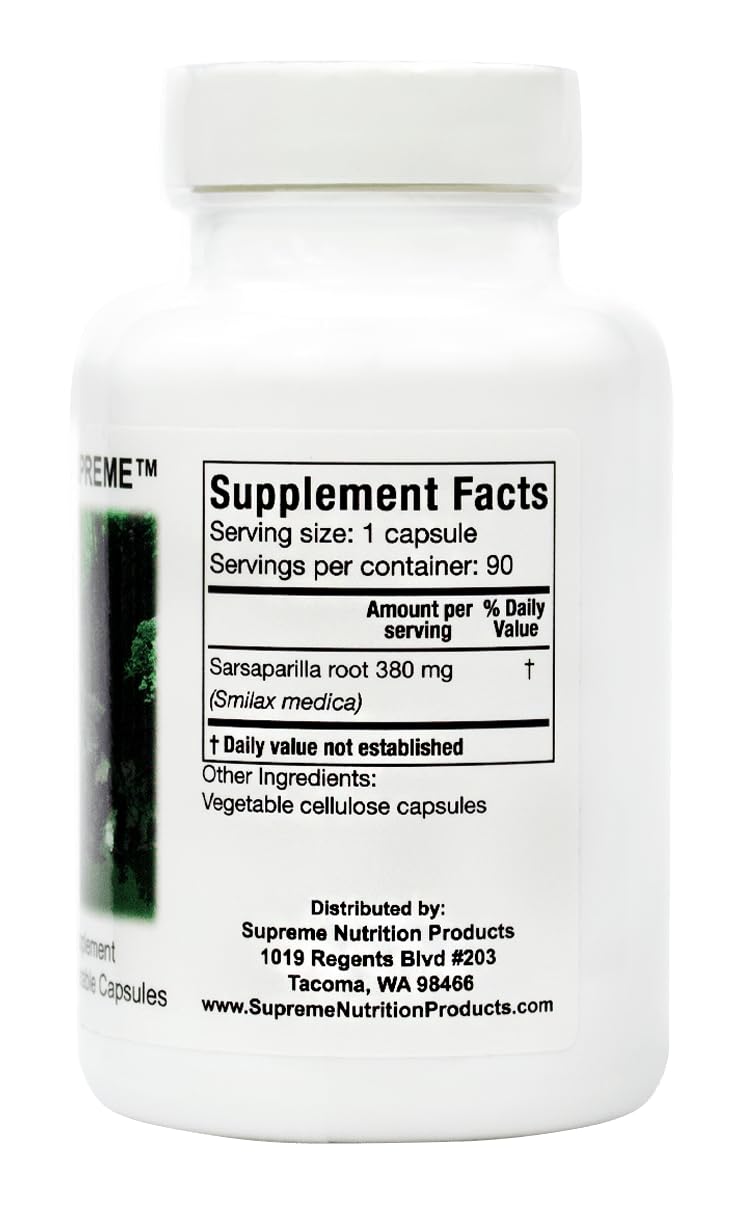Smilax Supreme capsules in a bottle for vegetarian daily use.