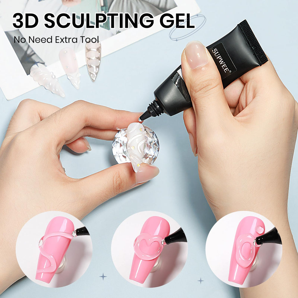 SUPWEE Clear Embossing Gel ready for customizable nail patterns.