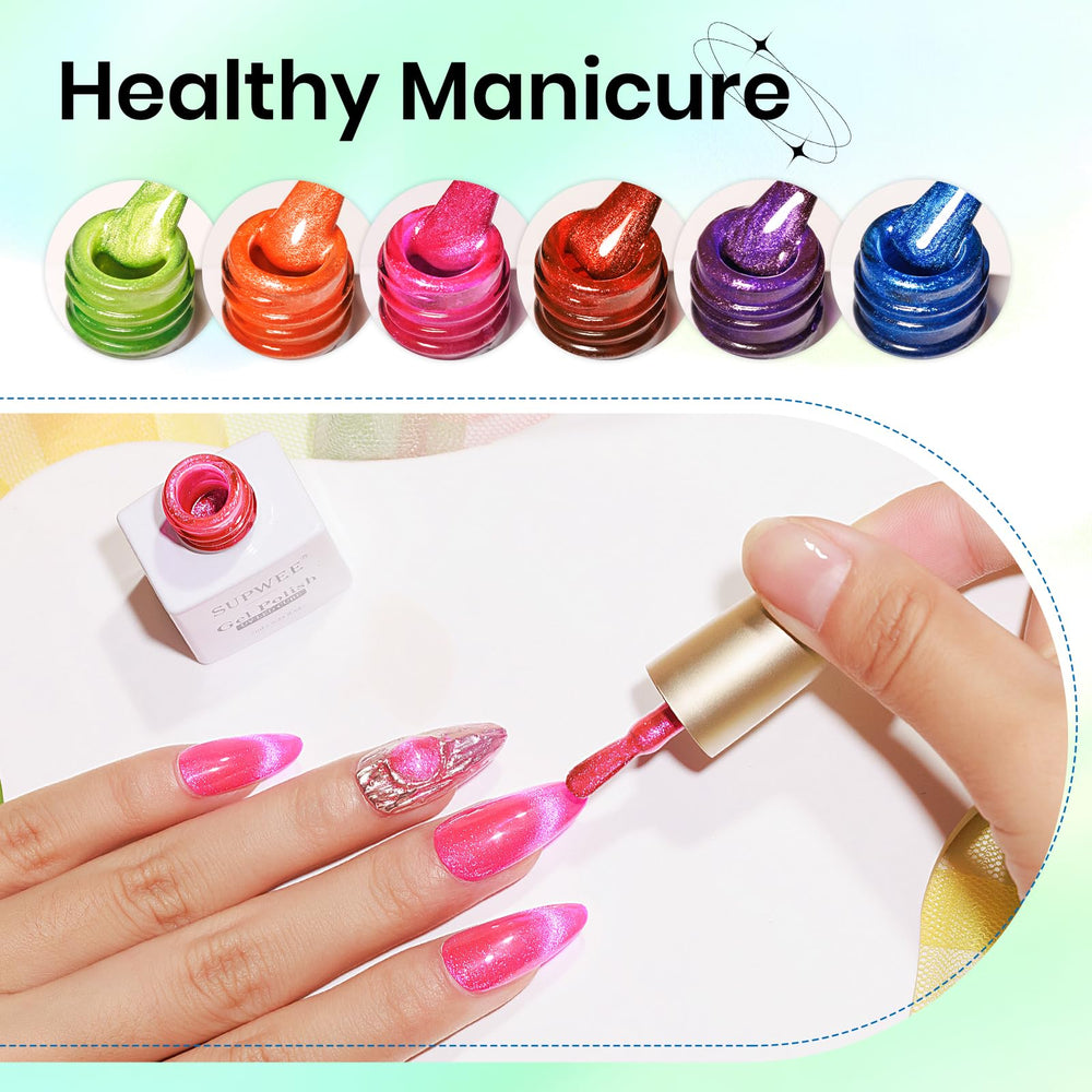 SUPWEE Neon Cat Eye Gel polish in blue for cool tones and mesmerizing magnetic patterns.