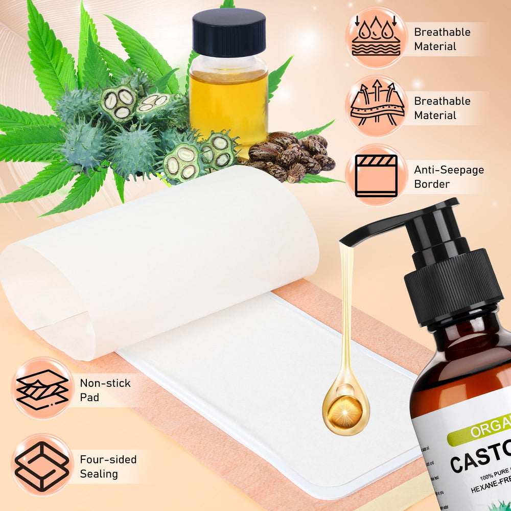 Close-up of self-adhesive cotton castor oil patches