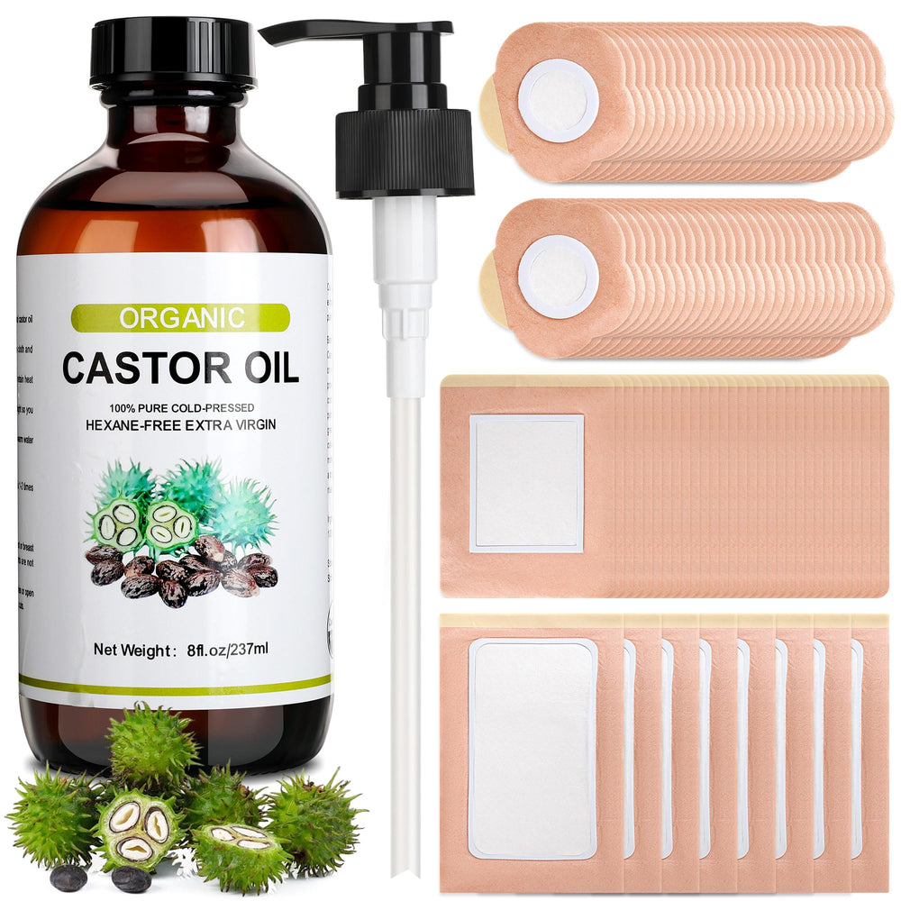 8oz organic cold-pressed castor oil in amber glass bottle