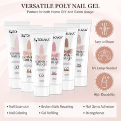 SUTOKAKA poly nail gel kit prep-base-coat tips for superior adhesion.