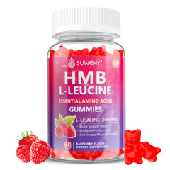 SUWENY HMB and L-Leucine Gummies bottle with Raspberry flavor, 60 count