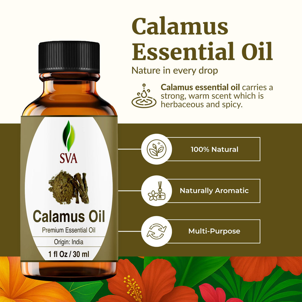 Close-up of SVA Calamus Essential Oil bottle - 1 fl oz