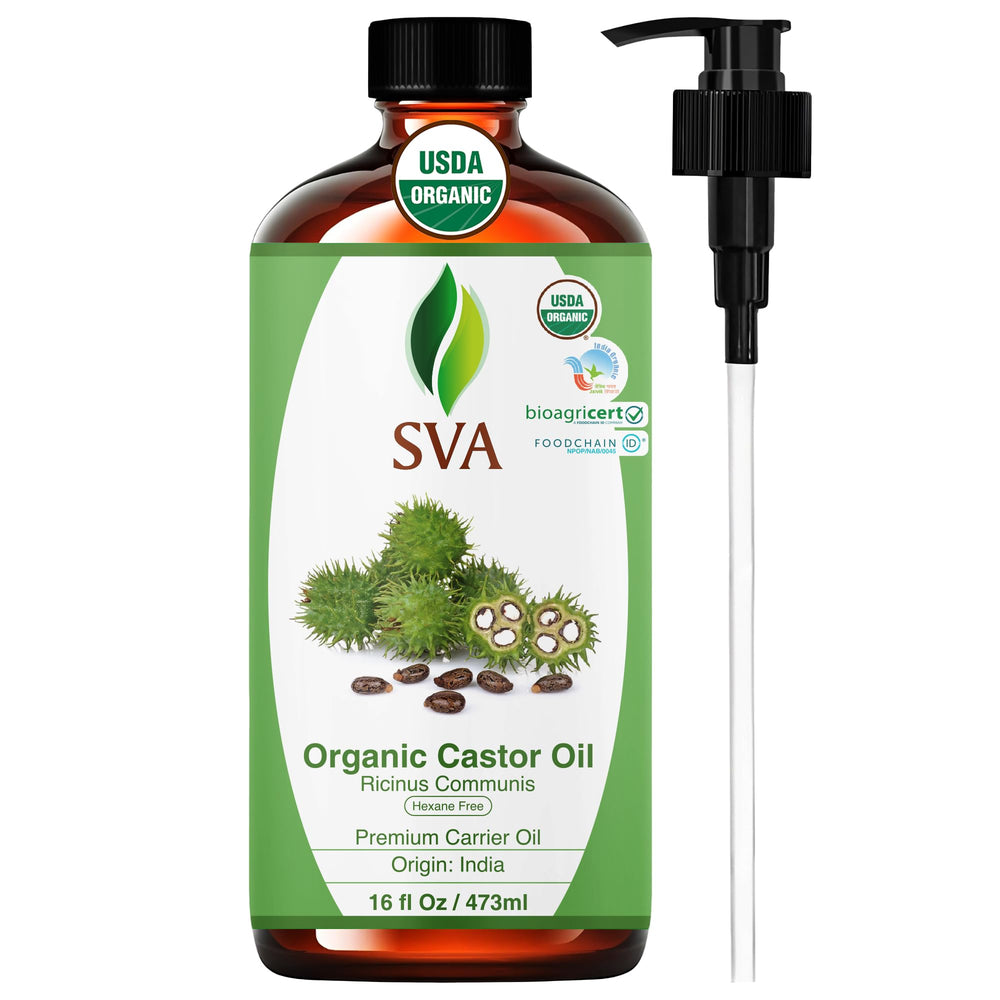 SVA Organic Castor Seed Oil bottle with pump 16 oz