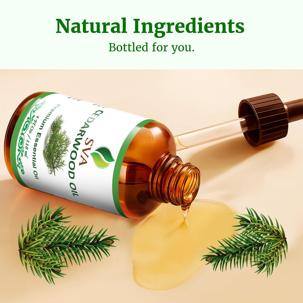 Ingredients and label of SVA Cedarwood Essential Oil 4oz