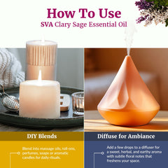 Close-up of SVA Clary Sage Organic Essential Oil bottle