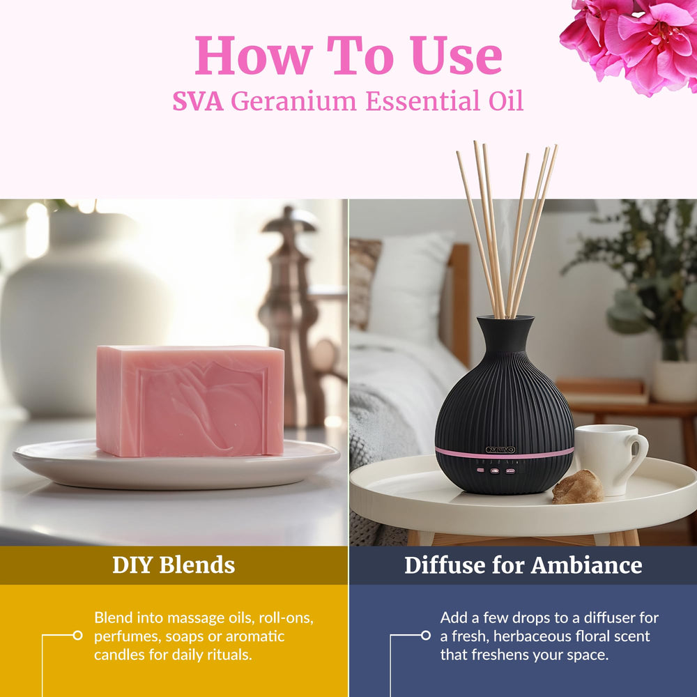 Geranium essential oil applied to skin with carrier oil