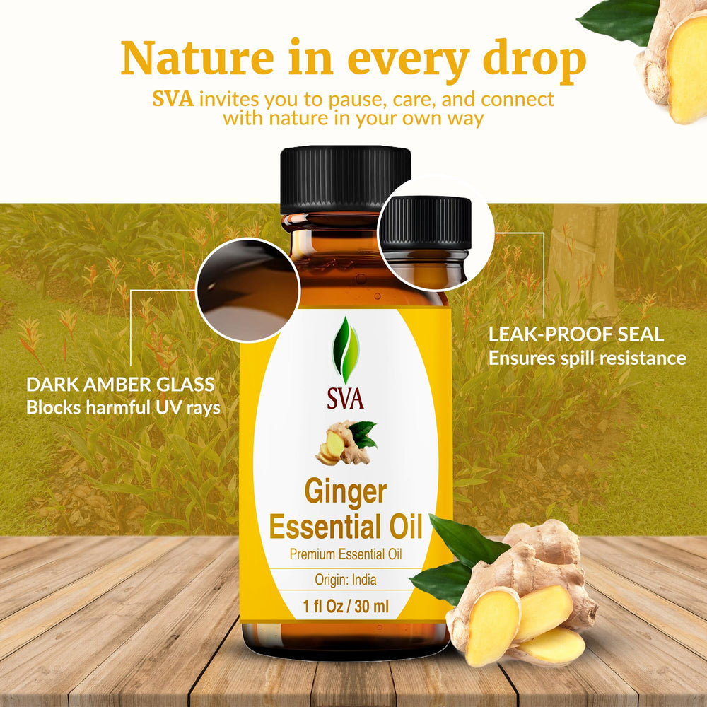 Aromatherapy setup with ginger essential oil and diffuser