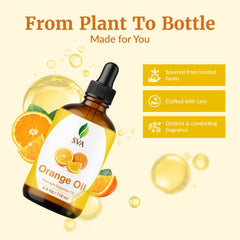 Amber glass bottle of SVA Orange Essential Oil 4oz