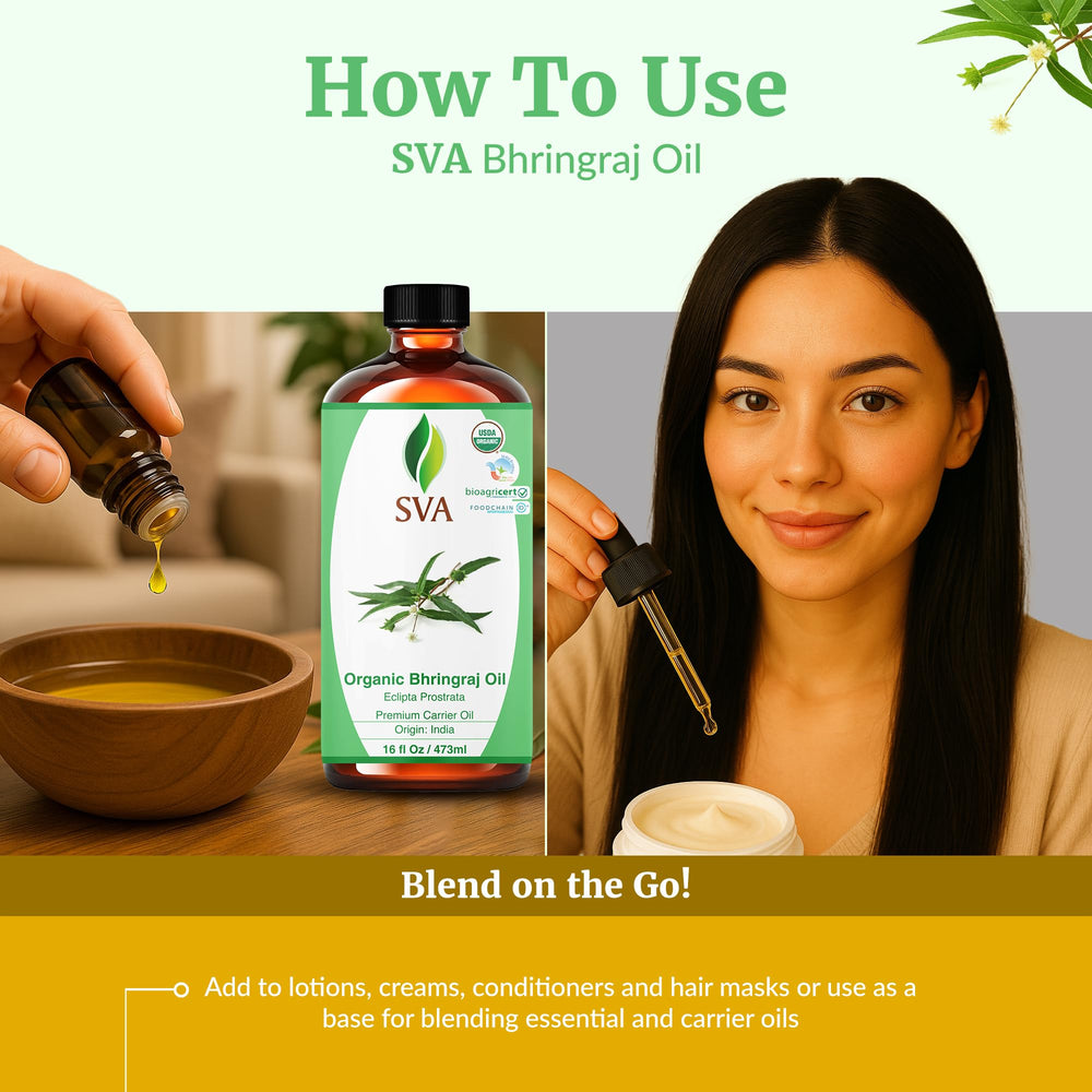 Bhringraj oil applied to skin, non-greasy formula