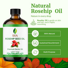 Close-up of SVA Rosehip Seed Oil 4oz bottle