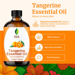 Close-up of SVA Tangerine Essential Oil 4 oz bottle