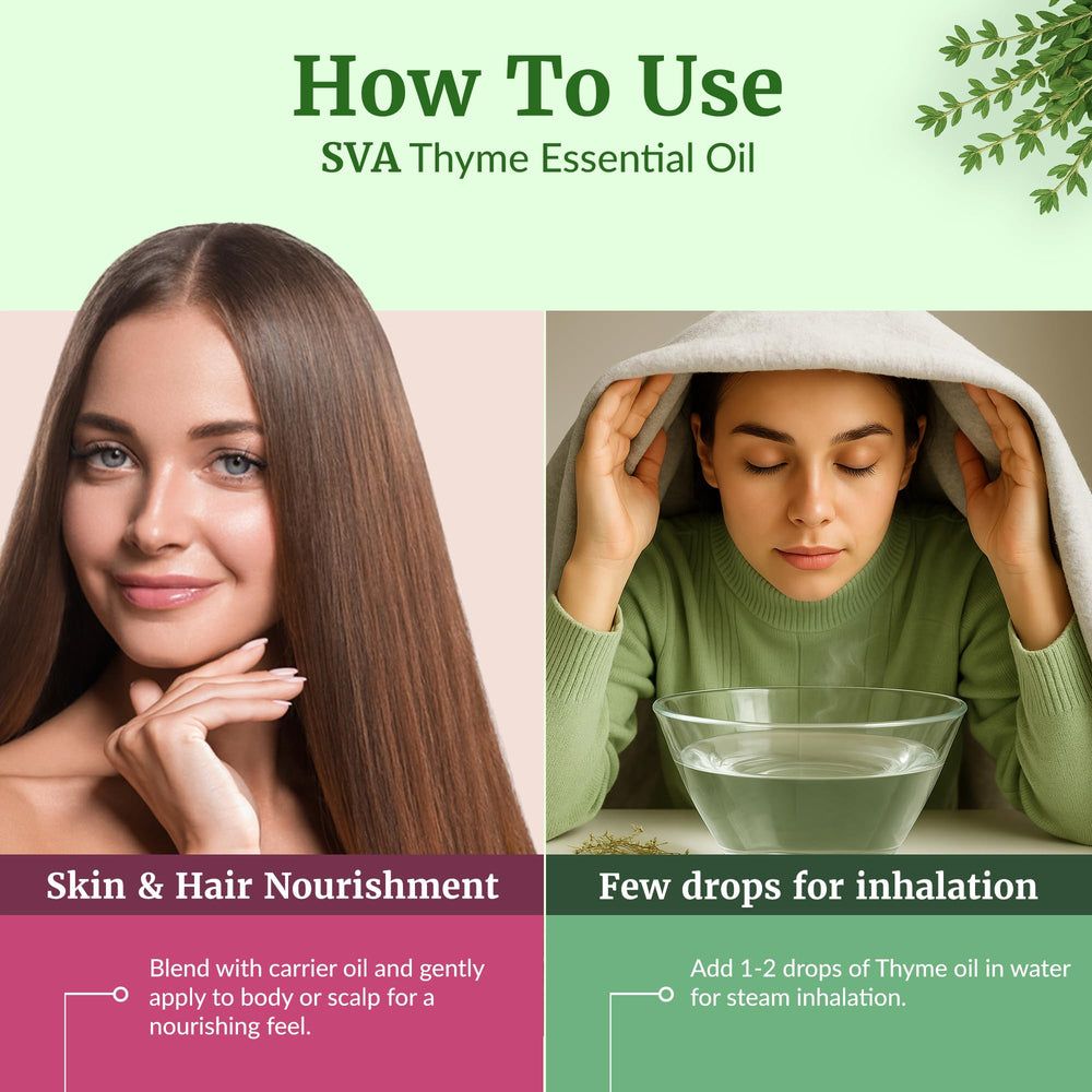 DIY skincare setup with thyme essential oil and carrier bottle