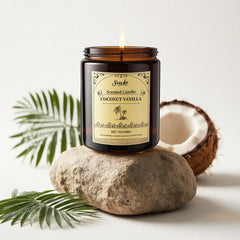 Aesthetic setup with coconut vanilla candle and soft lighting
