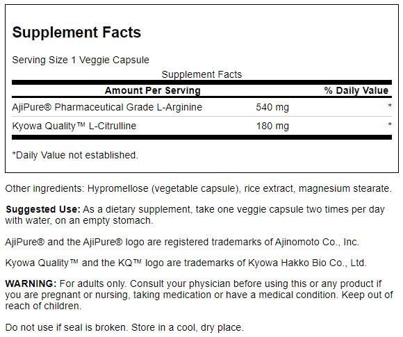 Close-up of L-Arginine and L-Citrulline supplement capsules