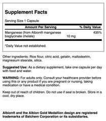 Swanson Albion Chelated Manganese 10 mg bottle with product packaging
