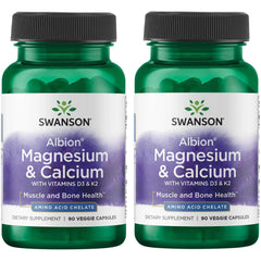 Swanson Albion Chelated Magnesium & Calcium 2:1 90 Veg Capsules – 2 Pack